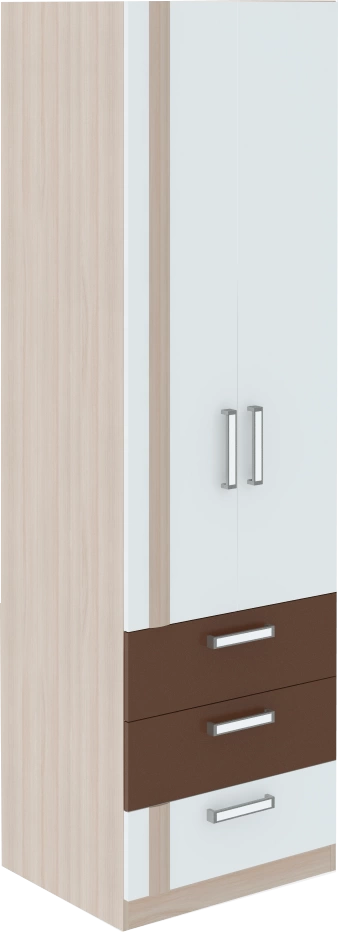 Шкаф "Волкер" с ящиками М 4 (Ш-600 х Г-515 х В-2000 мм)/Ясень Шимо Светлый + Белый/Арабика