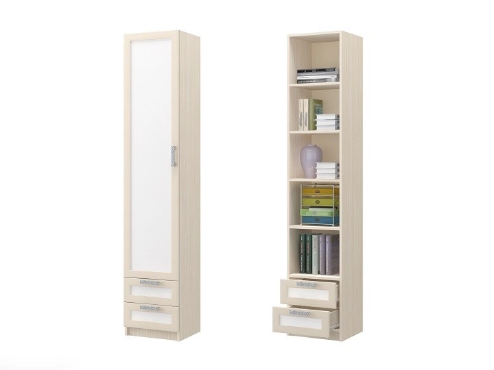 Шкаф ДЮ-06 Юнга-7 ЛДСП Белый ХДФ+Рамочный Профиль/Ясень Шимо Светлый (Д-450 x В-2200 x Г-400 мм)