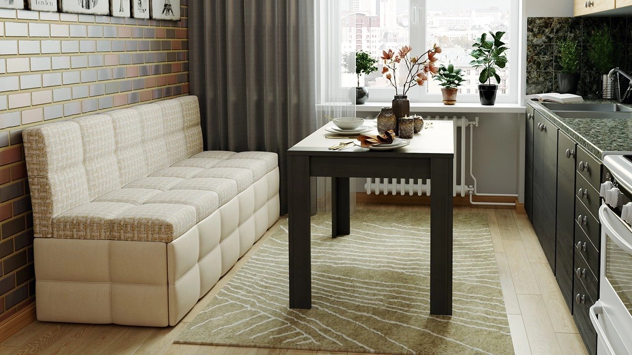 Скамья Прямая «Домино» (Кожзам светлый/ткань светлая)