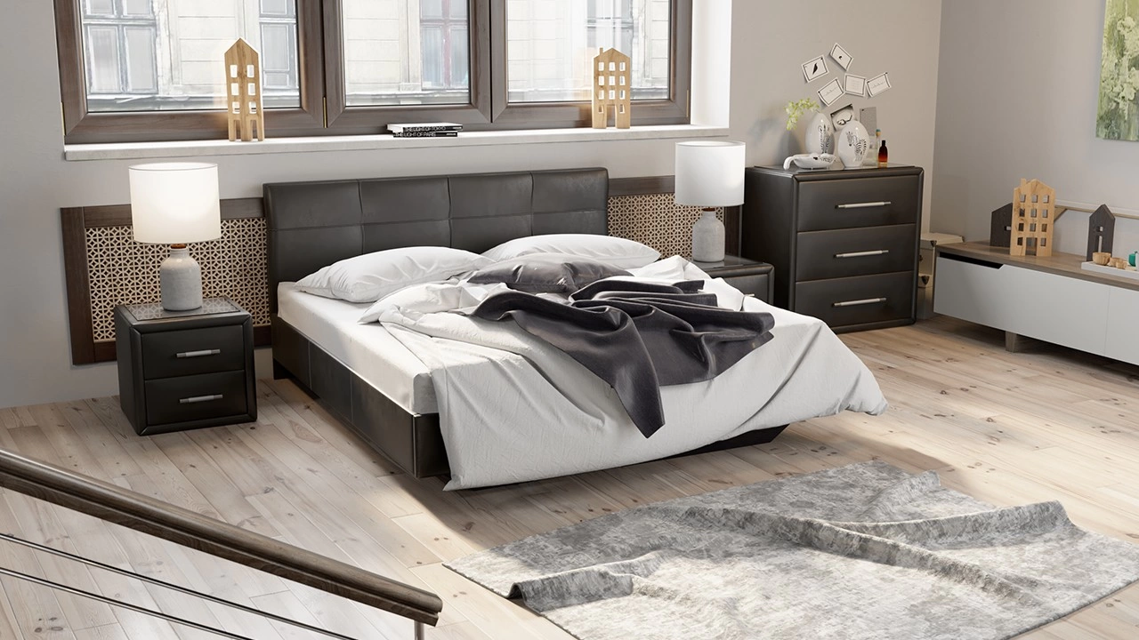 Спальный Гарнитур Элвис №4 Коричневый (Кровать+Тумбы Прикроватные-2шт+Комод)