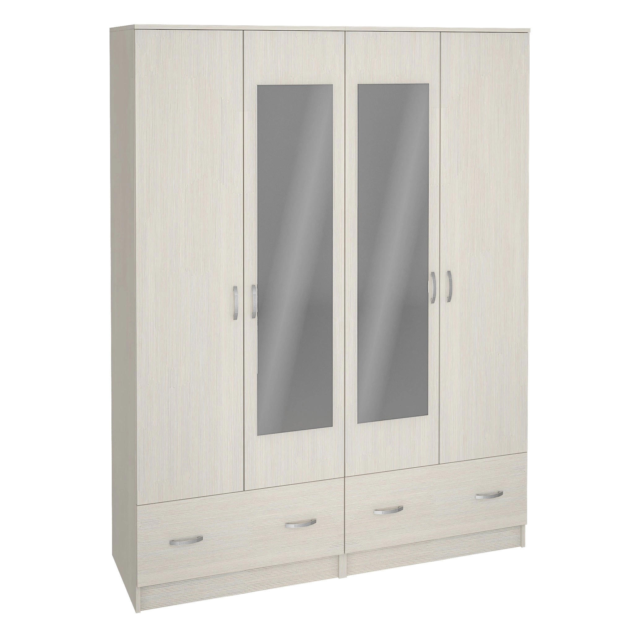 Шкаф Рига 4-х Створчатый с Зеркалом ШК-4 Разные Цвета/Ш-1600 х В-2120 х Г-520 мм