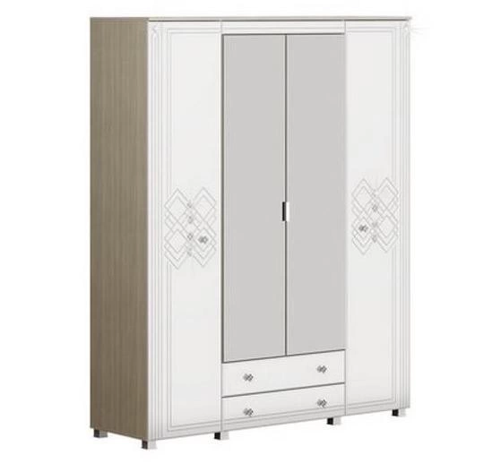 Шкаф Четырёхстворчатый Амели Дуб Сонома Светлый/Белый Глянец (Ш-1700 х В-2109 х Г-515 мм)