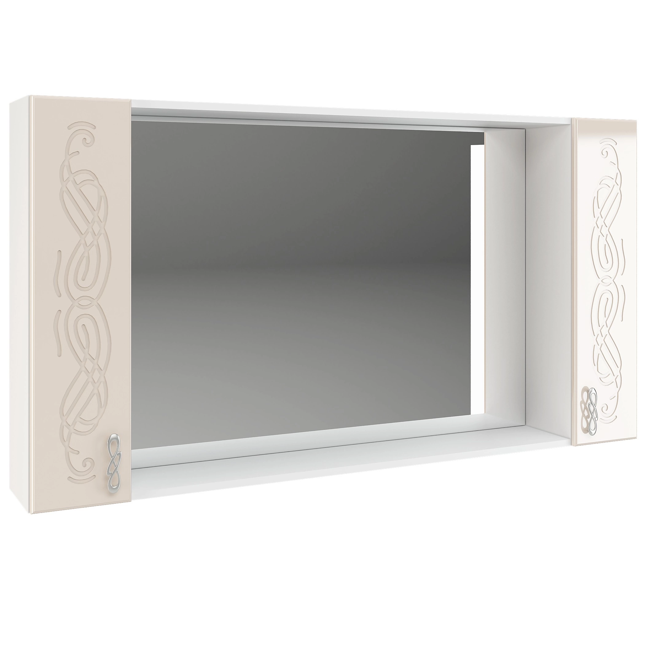 Зеркало с Полками Венесуэла МДФ/Жемчуг Глянец (Ш-1500 х В-800 х Г-220 мм)