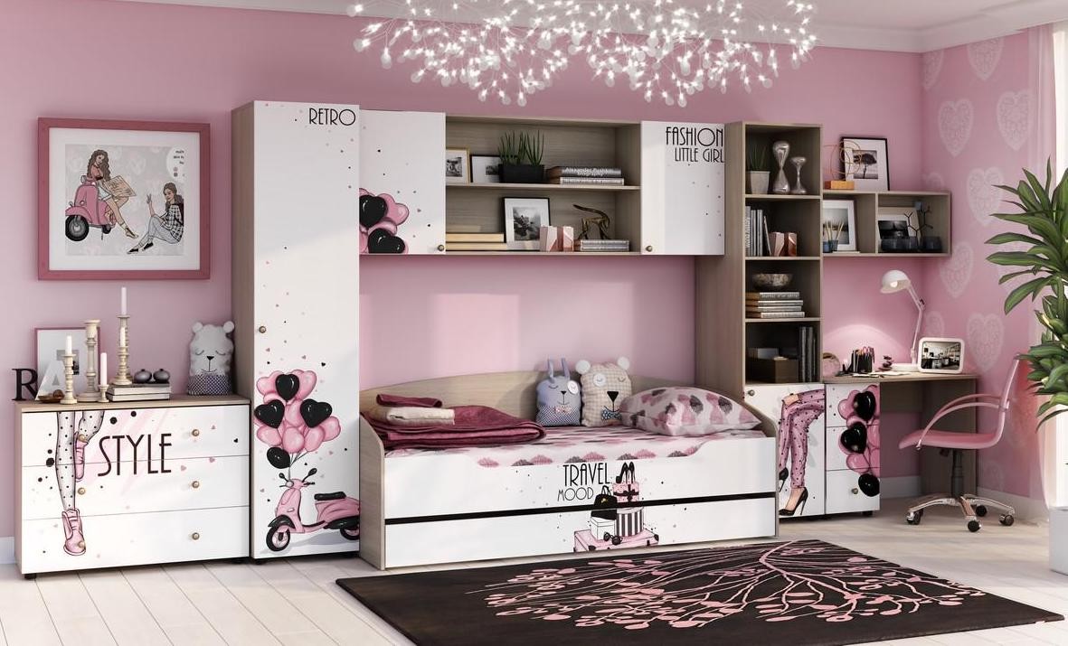 Детский Гарнитур Мийа-3 STYLE для девочек Ясень Шимо Светлый/Белый Фотопечать