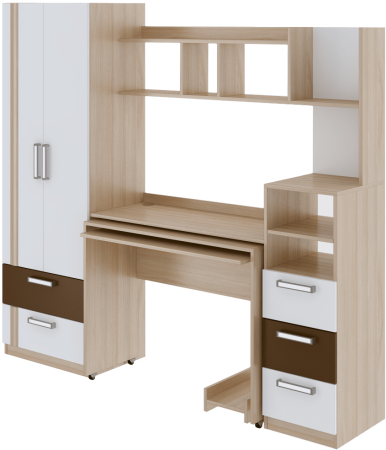 Уголок Школьника "Волкер" М 16 (Ш-1950 х Г-435 х В-1800 мм)/Ясень Шимо Светлый+Белый/Арабика