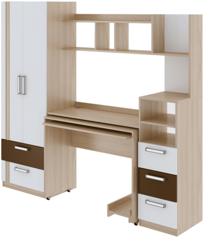 Уголок Школьника "Волкер" М 16 (Ш-1950 х Г-435 х В-1800 мм)/Ясень Шимо Светлый+Белый/Арабика