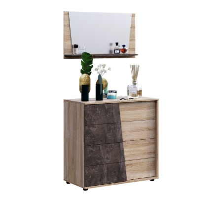 Комод Санремо Дуб Сонома Светлый/Ателье Темное (Ш-900 х В-880 х Г-465 мм)