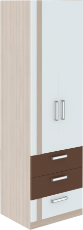 Шкаф "Волкер" с ящиками М 4 (Ш-600 х Г-515 х В-2000 мм)/Ясень Шимо Светлый + Белый/Арабика