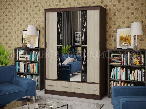 Шкаф-Купе Люмьер-1 с Пескоструйным Рисунком (Ш-1500 × В-2216 × Г-610 мм)/Разные Цвета