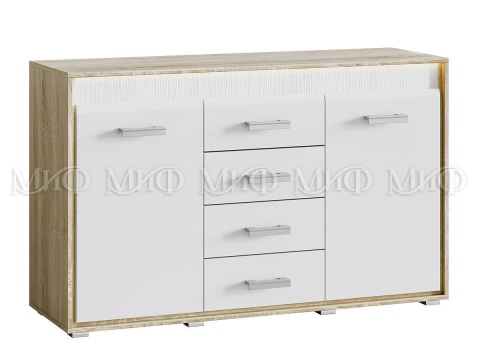 Комод Формула МДФ Сонома/Белый Глянец (Ш-1380 мм x В-858 мм x Г-464 мм)