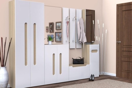 Набор для прихожей "Палермо"  2000 мм МДФ (Вешалка+Тумба для Обуви+Зеркало с тумбой +Шкаф) 