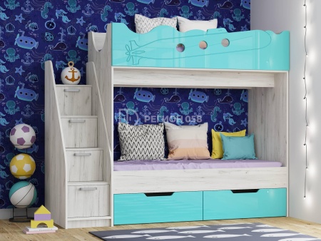 Детская Кровать Юнга-15 МДФ Кровать №1 (Д-1816 x В-2230 x Г-830 мм)/Разные Цвета 