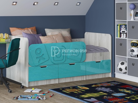 Детская Кровать Юнга-15 МДФ (Д-1632/1832 x В-850 x Г-850 мм)/Разные Принты