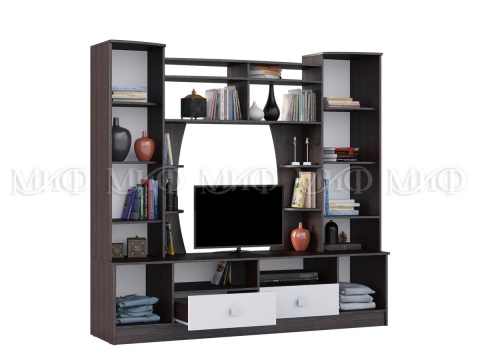 Гостиная Жасмин №1 МДФ Венге/Белый Глянец (Ш-2000 × В-1900 × Г-520 мм)