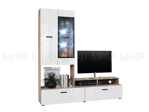 Гостиная Ницца NEW/Центральная часть МДФ Белый Глянец (Ш-2000 x В-2170 x Г-520 мм)