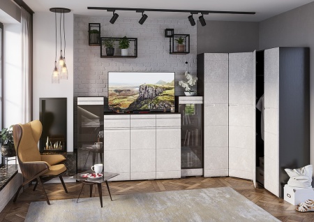 Гостиная Бостон-1/3 Венге/Бетон Белый (Гостиная Ш-3116+1516 + Шкаф-1500 мм x В-2000 мм x Г-450 мм)