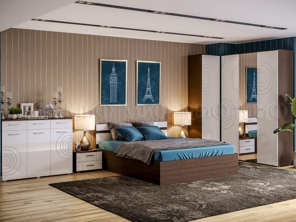Спальный Гарнитур  Нонна-1 МДФ/Разные Цвета (Шкаф+Комод+Тумбы+Кровать)