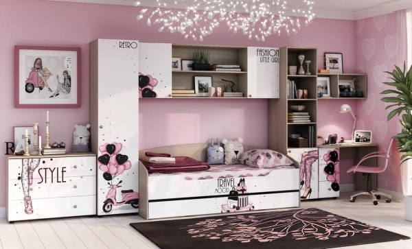 Детский Гарнитур Мийа-3 STYLE для девочек Ясень Шимо Светлый/Белый Фотопечать