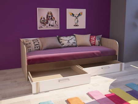 Кровать "Волкер" с ящиками М 13 Ясень Шимо Светлый + Белый/Арабика