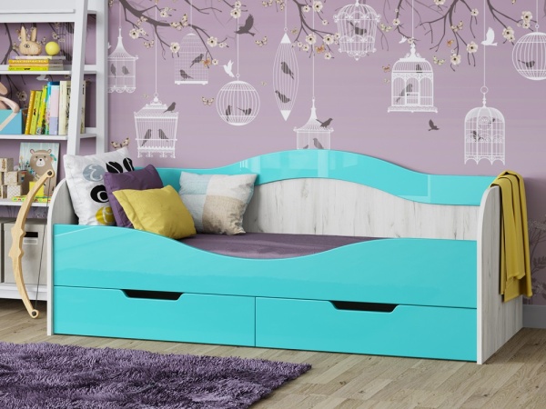 Детская Кровать Юнга-15 МДФ (Д-1632/1832 x В-850 x Г-850 мм)/Разные Цвета 