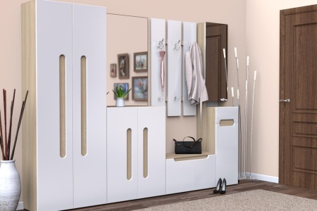 Набор для прихожей "Палермо"  2000 мм МДФ (Вешалка+Тумба для Обуви+Зеркало с тумбой +Шкаф) 